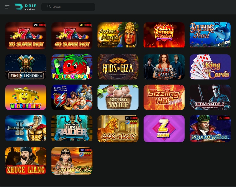 Разнообразие игровых аппаратов Drip Casino